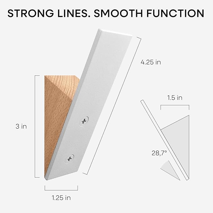 Homeforia Beech Wood Coat Hooks, High End Beech Wood & White Metal Wall Mounted Clothing Hooks, Mid-Century Modern Coat Hooks, Heavy Duty Wooden Hooks for Hanging Coats, Hats, Towels & More, Set of 3