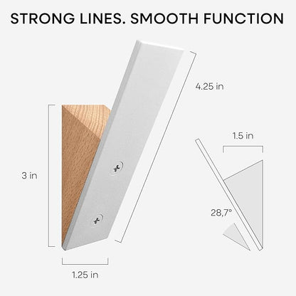 Homeforia Beech Wood Coat Hooks, High End Beech Wood & White Metal Wall Mounted Clothing Hooks, Mid-Century Modern Coat Hooks, Heavy Duty Wooden Hooks for Hanging Coats, Hats, Towels & More, Set of 3