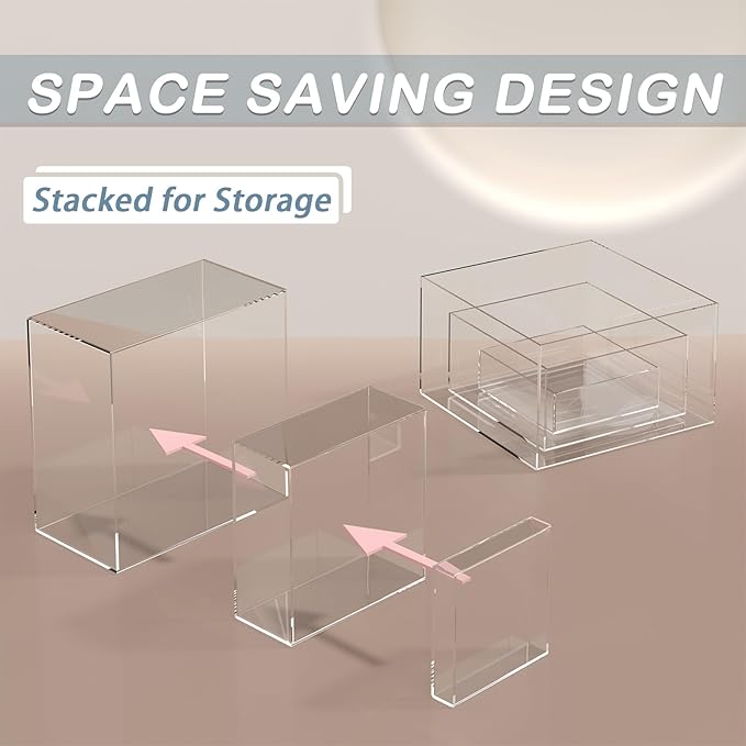 SILUT 6PCS Buffet Risers and Stands, Food Risers for Buffet Table, Catering Cake Stand for Party, Clear Display Riser for Collectibles, Acrylic Cube Boxes, Nesting Risers, Clear (5"x6"x7"8"x9"x10")
