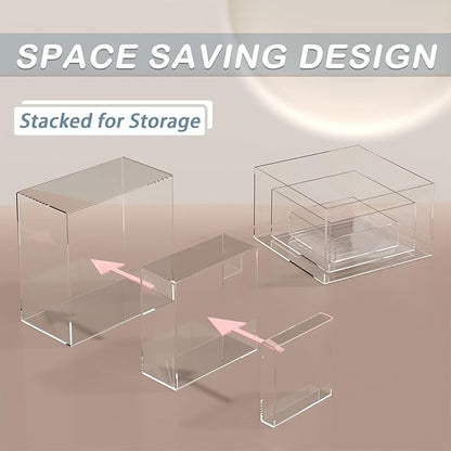 SILUT 6PCS Buffet Risers and Stands, Food Risers for Buffet Table, Catering Cake Stand for Party, Clear Display Riser for Collectibles, Acrylic Cube Boxes, Nesting Risers, Clear (5"x6"x7"8"x9"x10")
