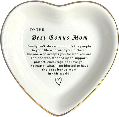 HatafaFurni Stepmom Gift, Heart Ring Dish, Jewelry Dish, Jewelry Storage, Mother’s Day gift, Bonus Mom Gift, Step Mother Gift, Mother Appreciation, Gift For Second Mom, Stepmom Present, White, mil01