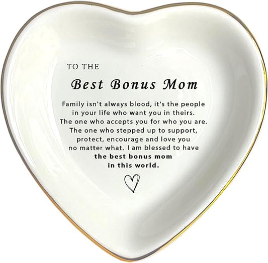 HatafaFurni Stepmom Gift, Heart Ring Dish, Jewelry Dish, Jewelry Storage, Mother’s Day gift, Bonus Mom Gift, Step Mother Gift, Mother Appreciation, Gift For Second Mom, Stepmom Present, White, mil01
