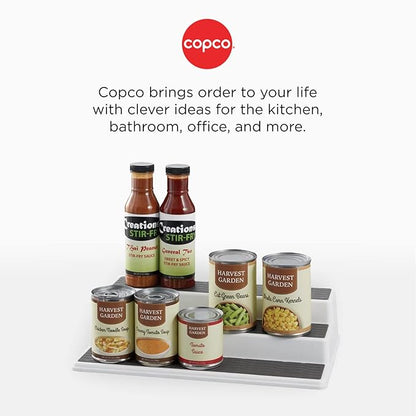 Copco 3-Tier Spice Rack Organizer for Cabinet or Pantry, 10-Inch Non-Skid Tiered Shelf, White/Gray Design Holds Spice Jars, Cans, and Bottles