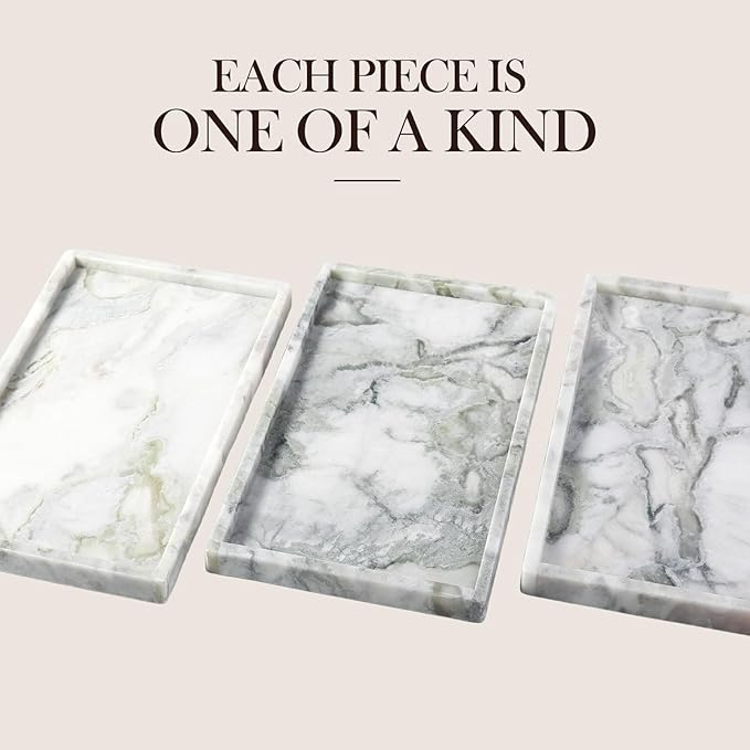 Koville Natural Marble Tray, 12x8“ Coffee Table Vanity/Decorative Tray for Jewerly, Watch, Perfume Candle Storage for Bedroom/Bathroom/Kitchen Countertop