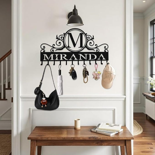 Custom Metal Key Rack Hooks, Personalized Key Holder for Wall,Name Background Letter Theme Wall Decoration Hooks, Key Hanger Organizer for Living Room, Entryway, Bathroom, Kitchen Decor