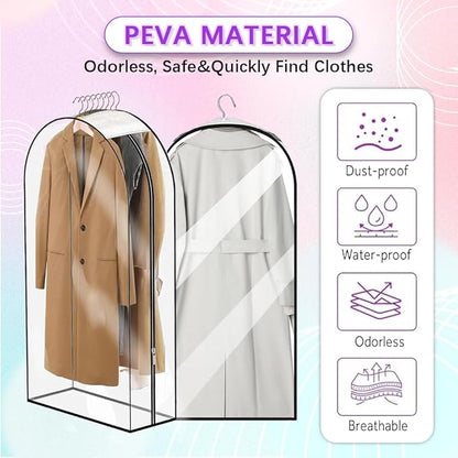 4 PCS 40"Clear garment bags for hanging clothes storage protectors clothes cover for hanging bag with 4 pcs Shoe storage bag (Clear-4PCS)