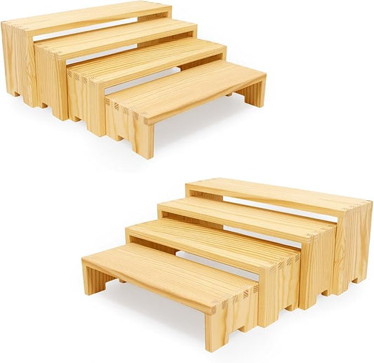 2 Set 8Pcs Large Display Riser Wood Risers Wooden Cupcake Display Stand 4Tiered Racks Perfume Display Dessert Food Stands for Vendors Event Party
