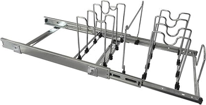 STORKING Pots and Pans Pull Out Organizer Under Cabinet, Adjustable Slide Out Pan and Pot Lid Rack Holder, Wire Dividers Kitchen Organization And Storage, Full-Extension Rail 12" W X 20" D