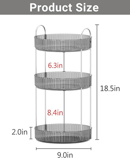 Asayuee 360 Rotating Makeup Organizer,3 Tier Large Capacity Make Up Organizers and Storage,Makeup Organizer for Bathroom,Cosmetic Perfume Stand Organizer(Grey-3 Tier)