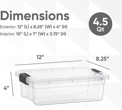 Superio Storage Bins with Lids- 8 Pack, 4.5 Qt Clear Boxes for Organizing, Stackable Plastic Containers- BPA Free, Non-Toxic, Odor Free, Organizer for Home, Office, Dorm