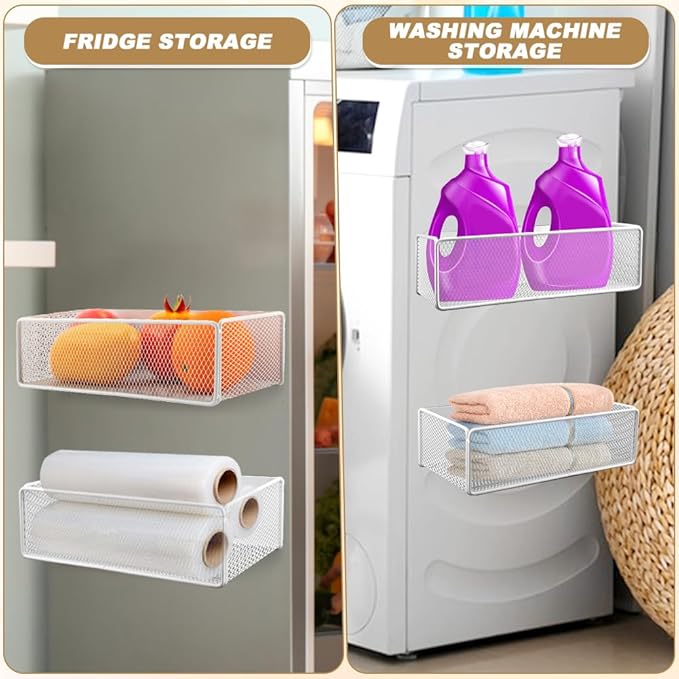 Bibabala Magnetic Shelf for Washing Machine,Magnetic Basket Organizer Holder for Fridge,Spice Rack,Washer Dryer Shelf, Storage Bin Box Containers,Basket Organizer for Laundry Kitchen,White