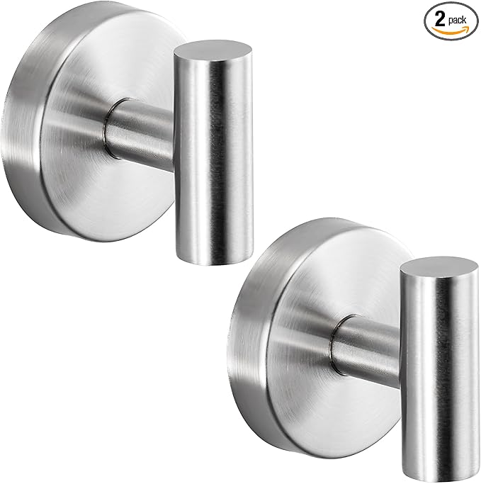 Fenas Suction Cup Hooks for Shower - Bathroom Reusable Hooks for Towels, Robes & Loofah - No-Drill Mounting on Kitchen,Walls,Metal,Glass,Mirrors,Tile & Smooth Non-Porous Surfaces (2, Brushed Nickel)