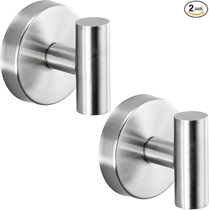 Fenas Suction Cup Hooks for Shower - Bathroom Reusable Hooks for Towels, Robes & Loofah - No-Drill Mounting on Kitchen,Walls,Metal,Glass,Mirrors,Tile & Smooth Non-Porous Surfaces (2, Brushed Nickel)
