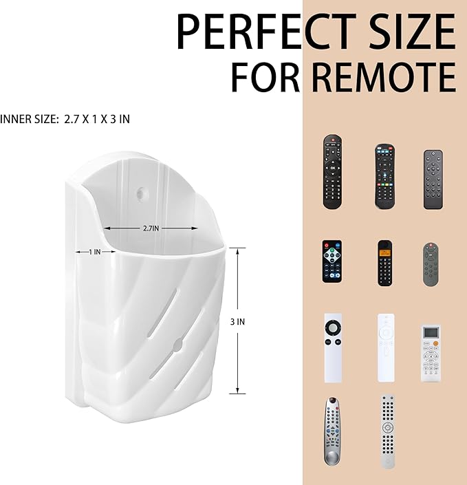 Remote Control Wall Mount 2Pcs Stylish Remote Organizer ABS Plastic Storage Box for TV AC Fan Remotes, No-Drill Adhesive or Screw Installation for Bedroom Headboard Office (White)