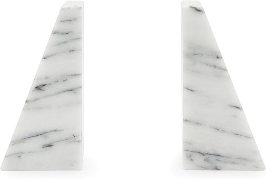 Fox Run Triangular 100% Natural Polished White Marble Bookends 4 x 3 x 6 inches