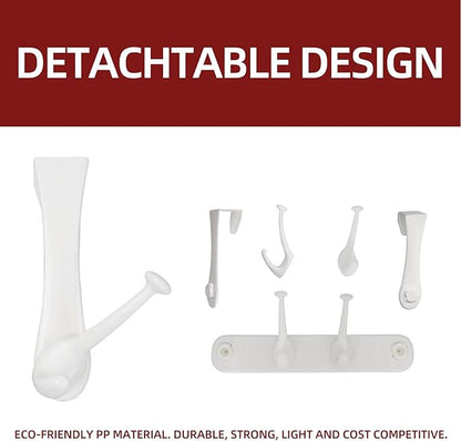 Lekarf Over The Door Coat Hook Kit, 1PC 4 Dual Hooks Rack + 2PC Dual Head Hook, White PP Material for Living Room, Bedroom, Bathroom, Wardrobe, Fitting Room, Office
