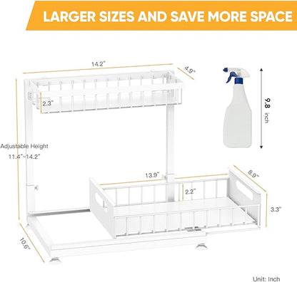 Under Sink Organizer Storage 2-Tier Premium Metal Pull-Out Racks, Height Adjustable, Heavy Dut and Easy Installation for Kitchen & Bathroom Organizers 2 Pack