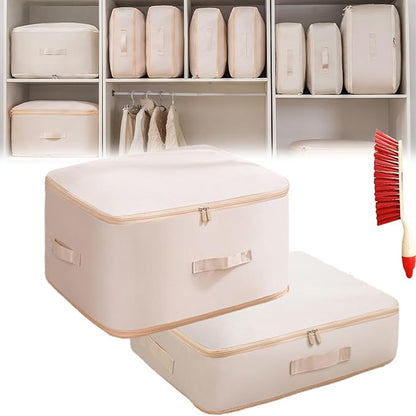 Ultra Space Saving Self Compression Organizer, 3-Layer Washable Comforter Storage Bag, Compression Bags for Storage for Storing and Organizing Winter Blanket, Duvets (Large+Medium Apricot)
