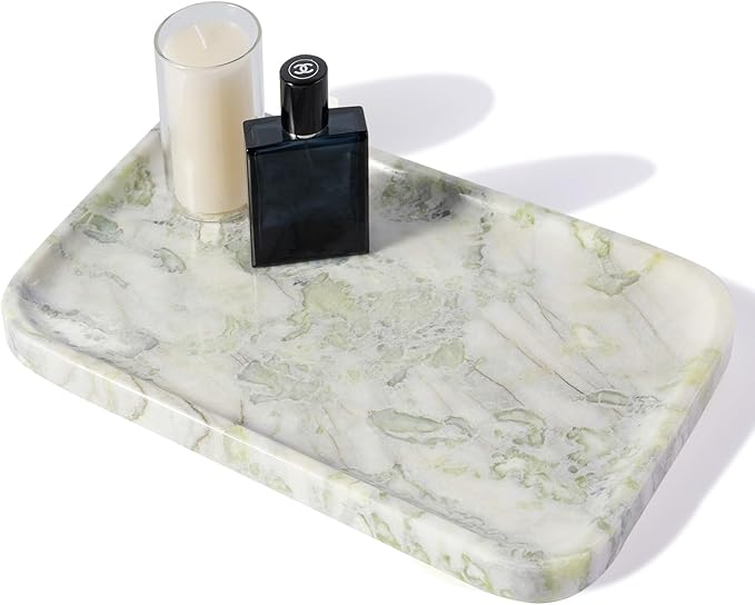 Karibiber Marble Vanity Tray, Large Stone Bathroom Tray for Countertop, 14'' African Gem Genuine Marble Decorative Tray for Dresser, Green Kitchen Trays for Counter,Perfume Storage, Non-Resin/Ceramic