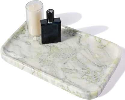 Karibiber Marble Vanity Tray, Large Stone Bathroom Tray for Countertop, 14'' African Gem Genuine Marble Decorative Tray for Dresser, Green Kitchen Trays for Counter,Perfume Storage, Non-Resin/Ceramic