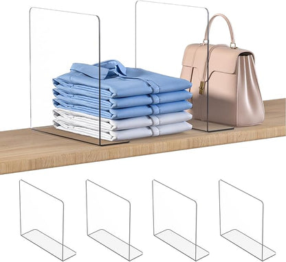 OKPOW Shelf Dividers Closet Organizer - 12" Tall X 11.8" Deep Acrylic Clear Sturdy Separate for Clothes Purse - Adjustable Space Saver Easy Install for Home Organization Enthusiasts 4 Pack