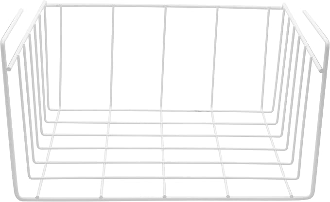 YBM HOME Under Shelf Wire Basket Storage Organizer for Kitchen Pantry - White Hanging Metal Wrap Rack, Easy to Install, (2 Pack, Small) 2221-2