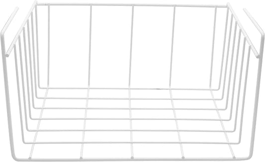 YBM HOME Under Shelf Wire Basket Storage Organizer for Kitchen Pantry - White Hanging Metal Wrap Rack, Easy to Install, (2 Pack, Small) 2221-2