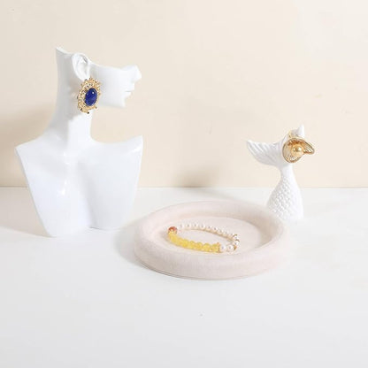 GemeShou Round Jewelry Organizer Plate, Top Microfiber Velvet Jewelry Display Tray, Empty Jewelry Showcase Tray for Necklaces, Bracelets, Rings, Earrings (Cream-Small, 5.9 x 5.9 in)