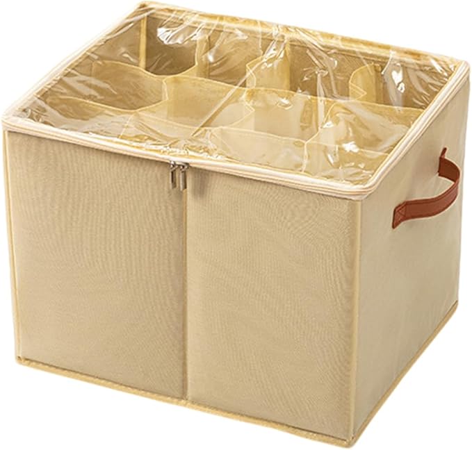SLDYH Shoe Organizer for Closet, Tidy Up and Organize, Shoe Storage Easy to Store and Search, 12-20 Grid Fabric Shoe Box with Clear Cover (Beige, 12 Grids)