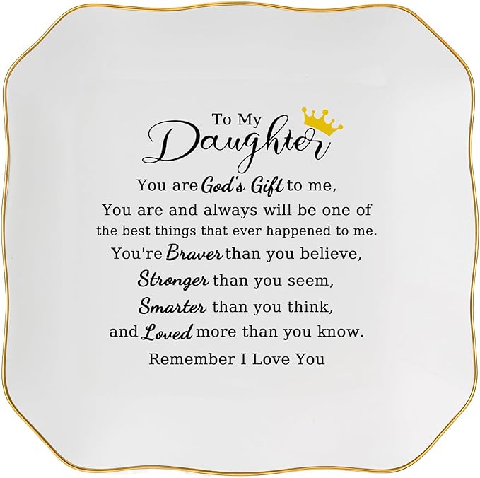 Jelershy Daughter Gifts Ring Jewelry Dish Tray - Christmas Valentines Mother's Day Wedding Birthday Gifts for Daughter from Mom - You Are God's Gift to Me... You're Brever Stronger Smarter Loved
