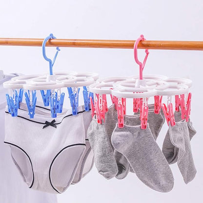 Clothespin Rack Laundry Drying Rack,Clothes Hangers with 16 Clips,Clip Hanger Drip Hanger for Drying Underwear,Baby Clothes,Socks,Bras,Towel,Pants,Hat,Scarf,Cloth Diapers,Gloves (Purple)