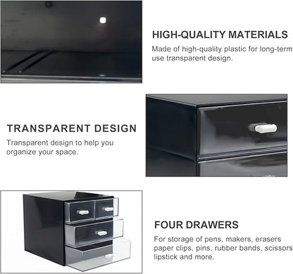 Desk Organizer with Drawer, Desk Storage Box, Plastic Office Stationery Supplies Organizers, Desktop Organizer for Office School Home (4 drawer, Black)