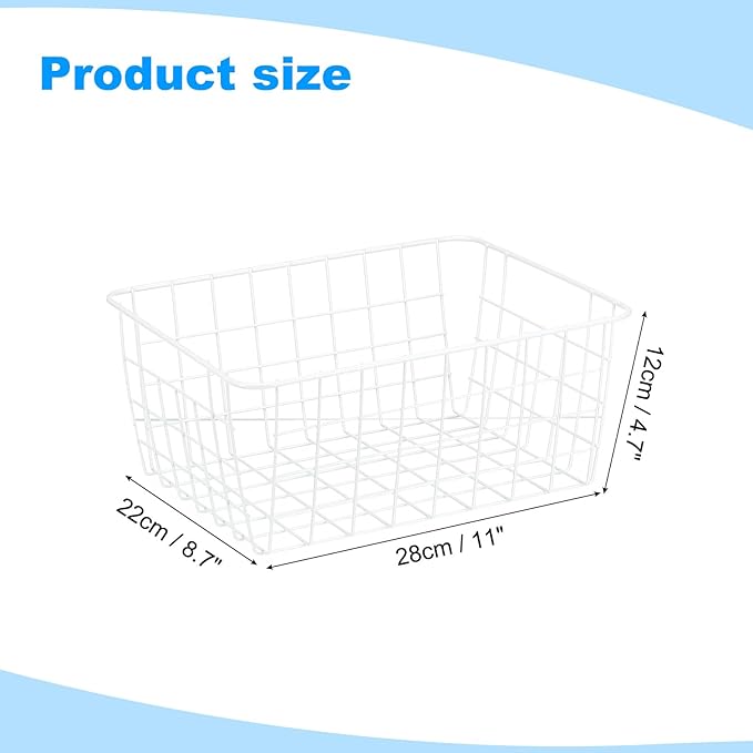 PATIKIL Kitchen Wire Basket, 2 Pack 11"L 9"W Pantry Organization Metal Storage Organizer Household Refrigerator Bin with Handles for Cabinets Closets Bedrooms, White