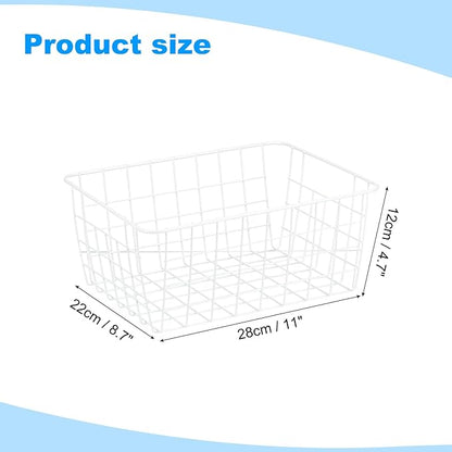 PATIKIL Kitchen Wire Basket, 2 Pack 11"L 9"W Pantry Organization Metal Storage Organizer Household Refrigerator Bin with Handles for Cabinets Closets Bedrooms, White