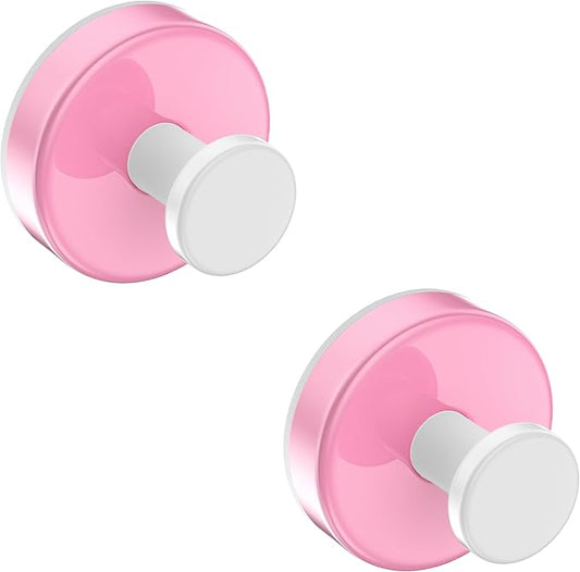 Suction Cup Hooks for Shower,Removable No Drill Towel Hooks,Upgraded 15 lbs Strong Suction hooks for Bathroom Tile,Shower Wall,Glass Door,Kitchen-Loofah,Coat,Stainless Waterproof-Pink White 2 Pcs