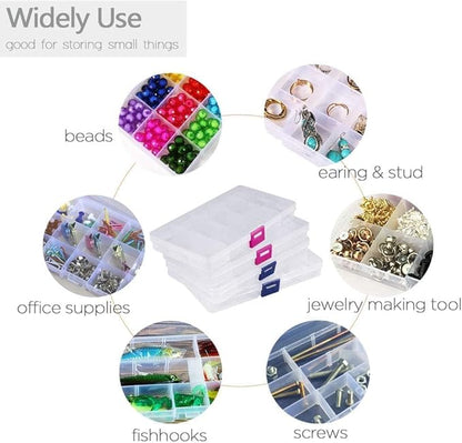 Opret 15 Girds Bead Organizer(8 Pack), Earring Organizer Box, SMALL Plastic Clear Organizing Containers with Adjustable Dividers for Crafts Jewelry Screws Small Items, Size 6.9×3.9×0.9in