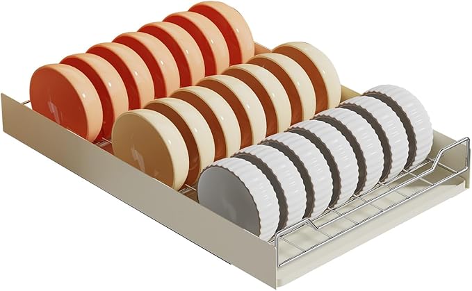 Pull-Out Cabinet Dish Drying Rack - Dish Drying Rack Stainless Steel 2-Tier Kitchen Organizer for Plates Bowls, Under-Counter Space Saving Storage Rack, Adjustable（White）