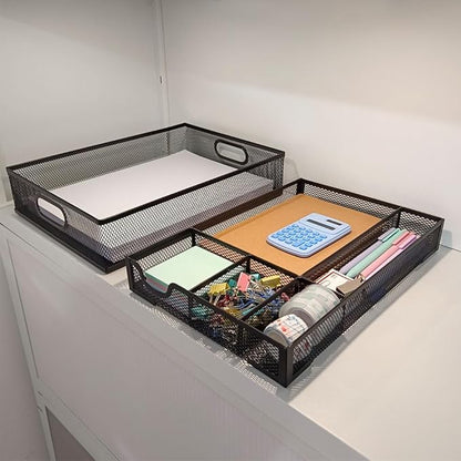 2 Pack Desk Drawer Organizer, Metal Mesh Drawer Organizer Tray for Office Home Supplies
