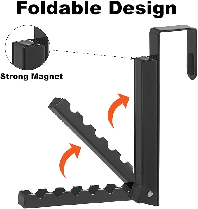 YAZYBHA Over The Door Hooks Hanger for Clothes, 1 Pack Foldable Over The Door Drying Rack for Laundry, Overdoor Hanger Hook with 6 Groves for Towel, Coat, Black