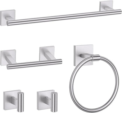 TURS Brushed Nickel 5 Piece Bathroom Hardware Accessories Set, SUS304 Stainless Steel Bath Towel Bar Set, 24 Inch Round Bathroom Accessories Kit Wall Mounted