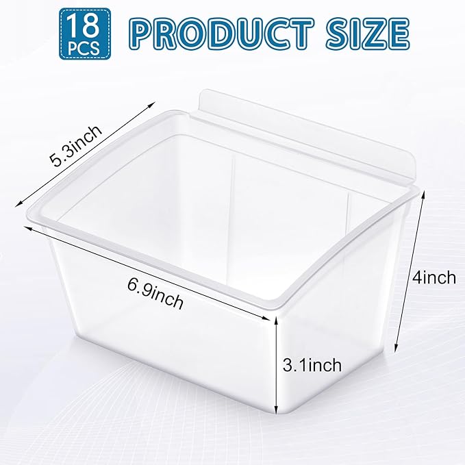 Unittype 18 Pcs Slat Wall Bins Slat Wall Accessories Storage Bins Plastic Containers Organizer for Garage Craft Room Tool Shed Workshop(Clear)