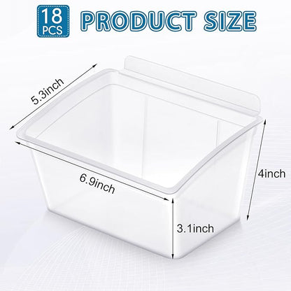 Unittype 18 Pcs Slat Wall Bins Slat Wall Accessories Storage Bins Plastic Containers Organizer for Garage Craft Room Tool Shed Workshop(Clear)
