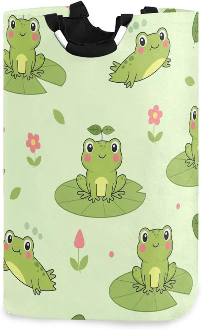 Laundry Hamper Basket Frog Leaves Green Storage Basket Collapsible Clothes Hamper with Handle Decorative Blanket Basket for Blanket Toys Bathroom Dorm College