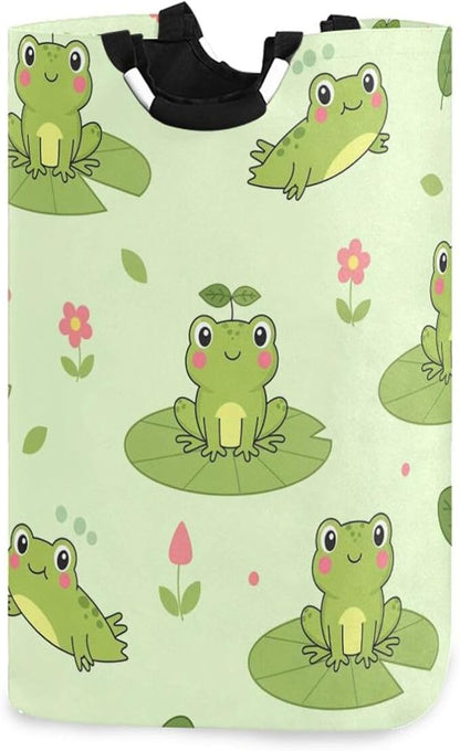Laundry Hamper Basket Frog Leaves Green Storage Basket Collapsible Clothes Hamper with Handle Decorative Blanket Basket for Blanket Toys Bathroom Dorm College