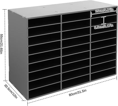 27 Slots Mail Sorters for Office, PVC Literature Organizer with Removable Shelves, Door-Less Mail Center Paper Storage Cabinet for Files Magazines Documents, 9.8 * 2.2in Each Slot (27 Slots - Black)