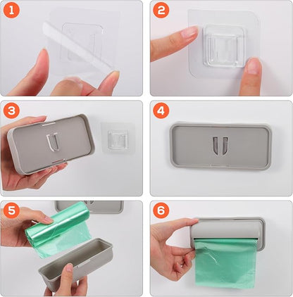 Gatuida 3pcs Wall Mount Trash Bag Containers, Adhesive Garbage Bag Box, Plastic Bags Storage for Kitchen Bathroom (Random Color)