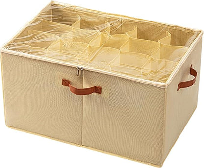 SLDYH Shoe Organizer for Closet, Tidy Up and Organize, Shoe Storage Easy to Store and Search, 12-20 Grid Fabric Shoe Box with Clear Cover (Beige, 20 Grids)