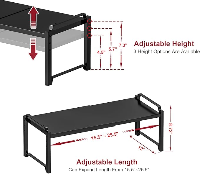 100 LBS Heavy Duty Kitchen Storage Shelf, 12 Inch Widened Cabinet Shelf Organizer For Dishes Spice Cups Small Appliances, Stackable Expandable Storage Shelves For Kitchen Cabinet Cupboard Pantry