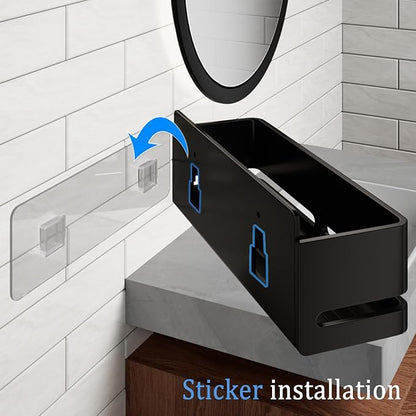 YESENT Bathroom Shower Caddy (5-Piece Set), Wall-Mounted Shelf with soap Dish and Toothbrush Holder, no Drilling Required, Ideal for Bathroom Storage and Also Suitable for Kitchen (Black)