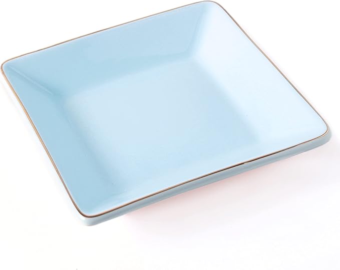 HANKOR Ceramic Jewelry Dish Tray, Decorative Trinket Tray Holder for Ring Earring Key, Gift for Women Girls, 4.7inch (Light Blue)